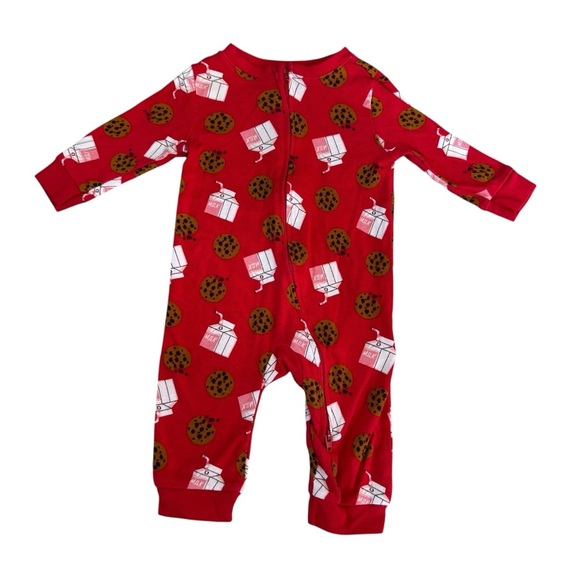 Old Navy Red Cookie & Milk Pajama Sleeper 2-way zip Baby Boy Girl 3-6M - Picture 1 of 2